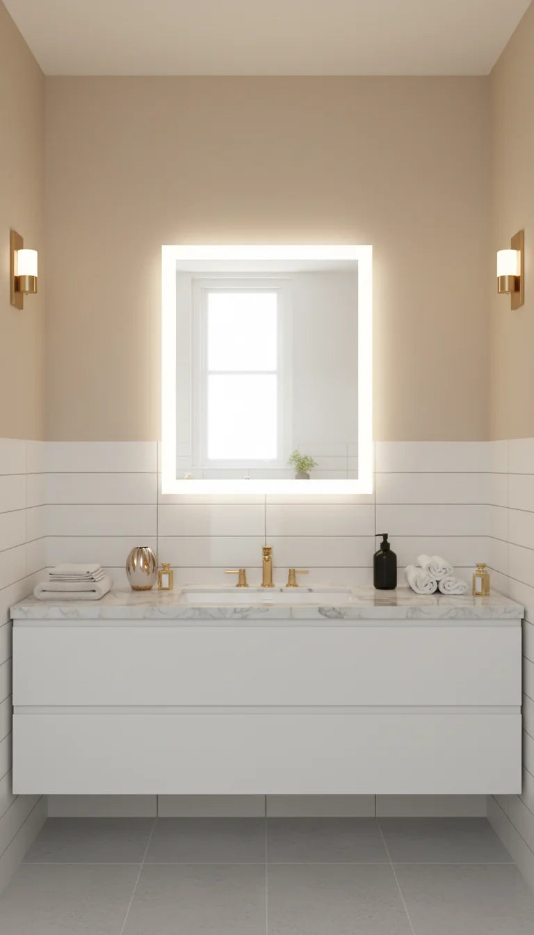 Sparkle Decors HD LED Bathroom Mirror with Touch Sensor & Demister Pad – 70x50cm Rectangular Illuminated Wall Mirror