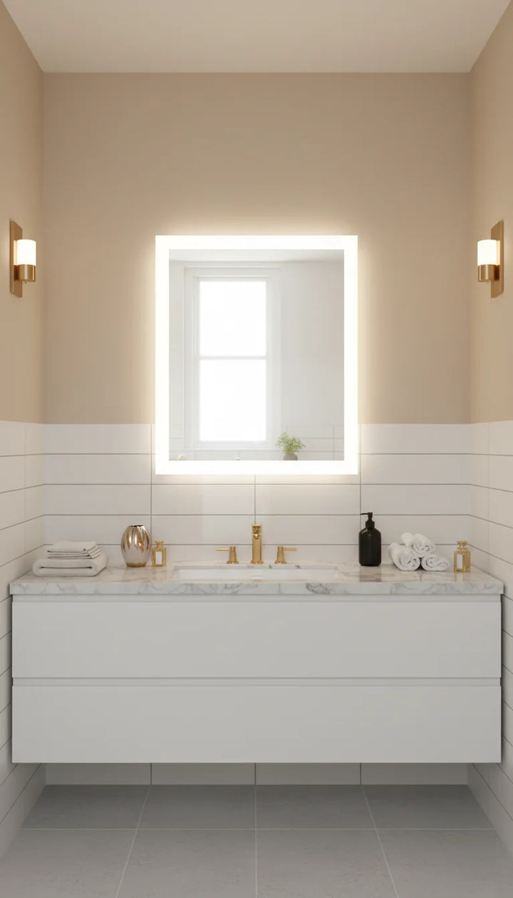 Sparkle Decors HD LED Bathroom Mirror with Touch Sensor & Demister Pad – 70x50cm Rectangular Illuminated Wall Mirror