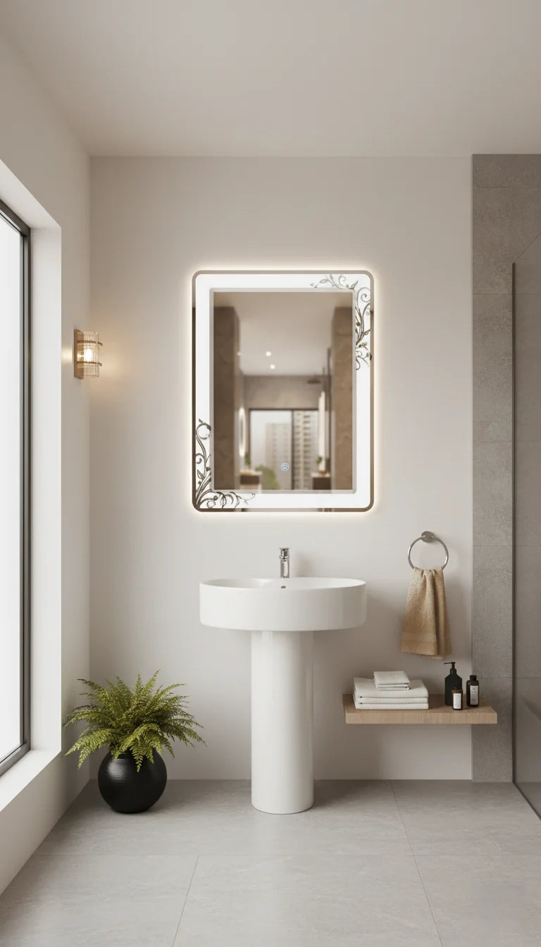 Sparkle Decors Double LED Bathroom Mirror with Touch Sensor & Anti-Fog Pad – 70x50cm Rectangular Backlit Mirror