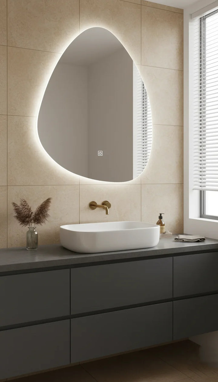 Sparkle Decors 70x50cm LED Tear Drop Bathroom Mirror | 3-Color Touch Sensor Light with Anti-Fog Pad & Backlit Design