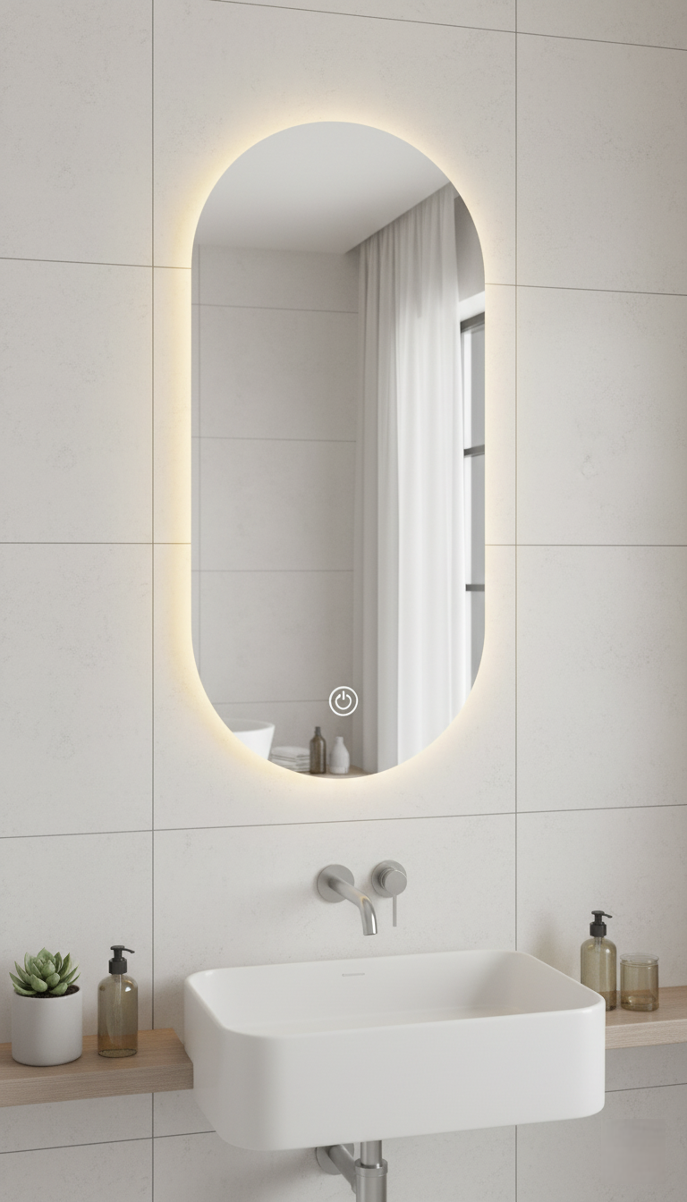 Sparkle Decors 70x50cm LED Oval Glam Bathroom Wall Mirror – 3 Color Touch Light with Fog-Free Backlit