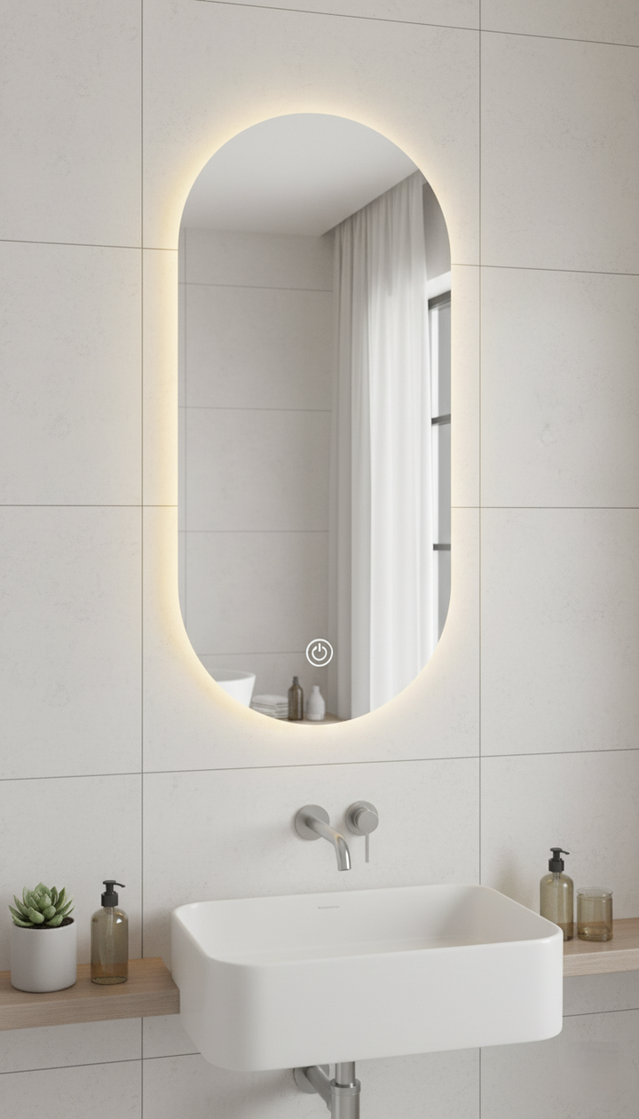 Sparkle Decors 70x50cm LED Oval Glam Bathroom Wall Mirror – 3 Color Touch Light with Fog-Free Backlit