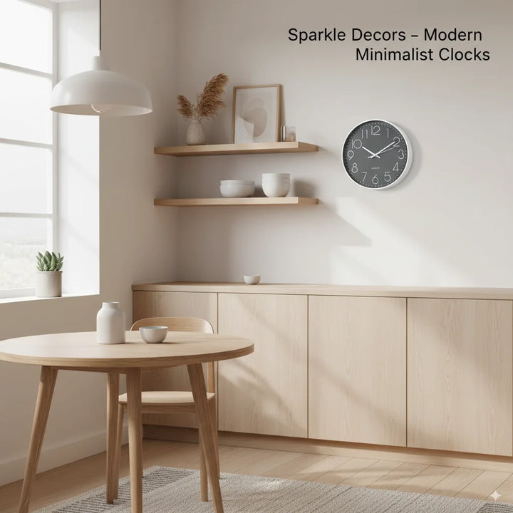Sparkle Decors Modern Round Wall Clock – 29cm Silent Analogue, Grey Minimalist Design