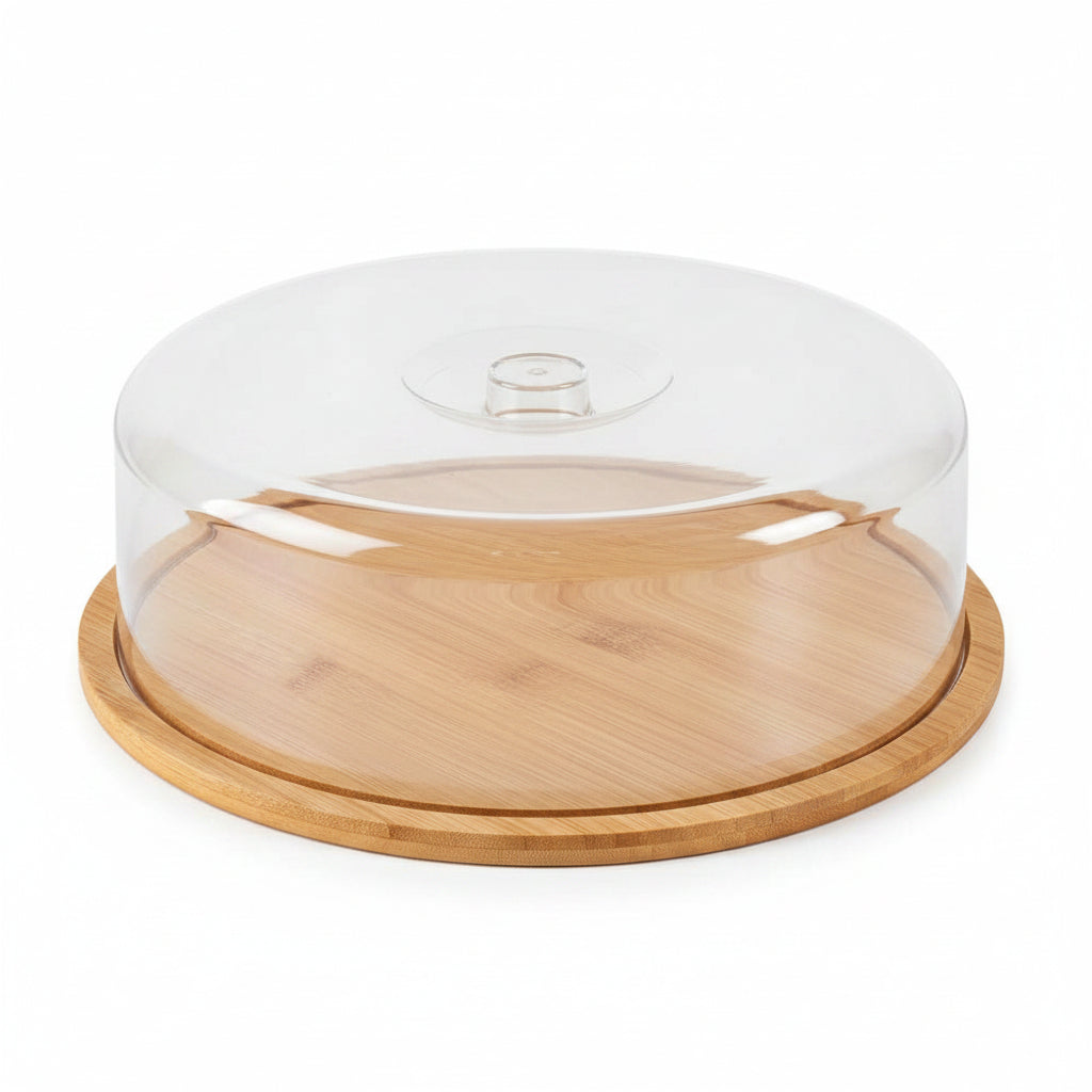 Glass cake stand with lid display