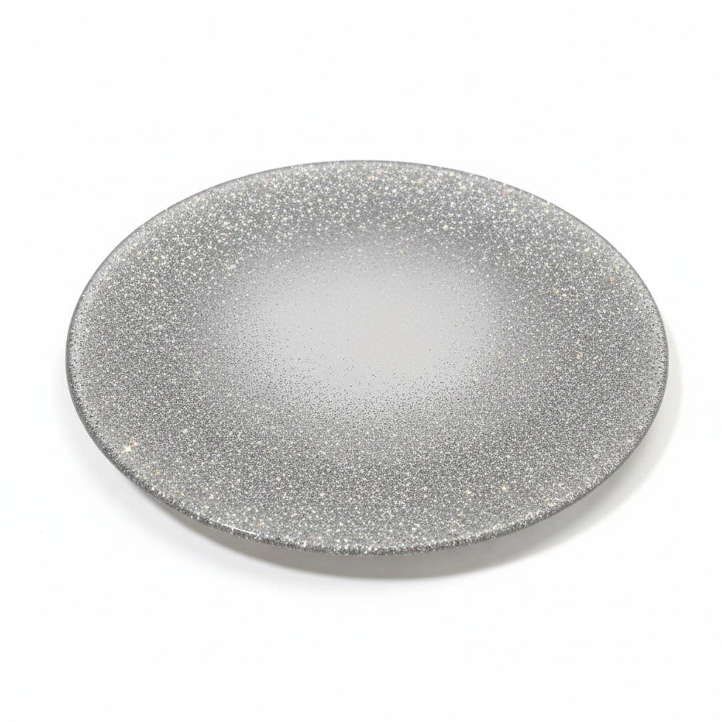 Glittery silver mirror glass coaster circle 15cm