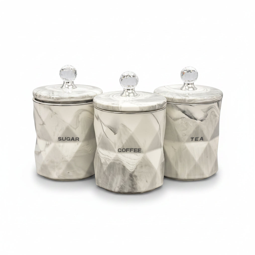 Grey marble design canister set for coffee, tea, sugar