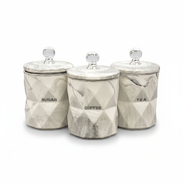 Grey marble design canister set for coffee, tea, sugar