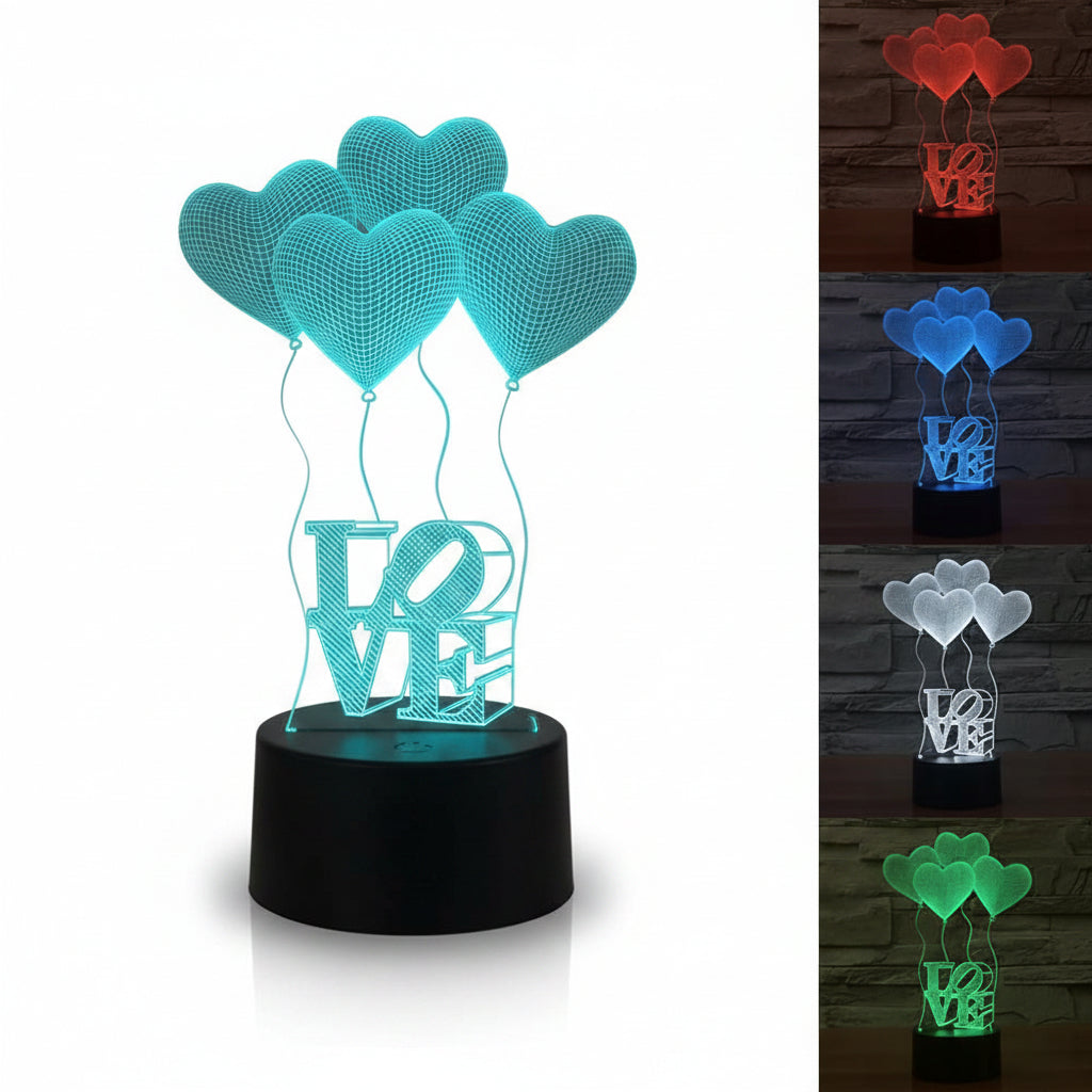 Heart balloon LED illusion lamp 3D night light colour changing modern décor