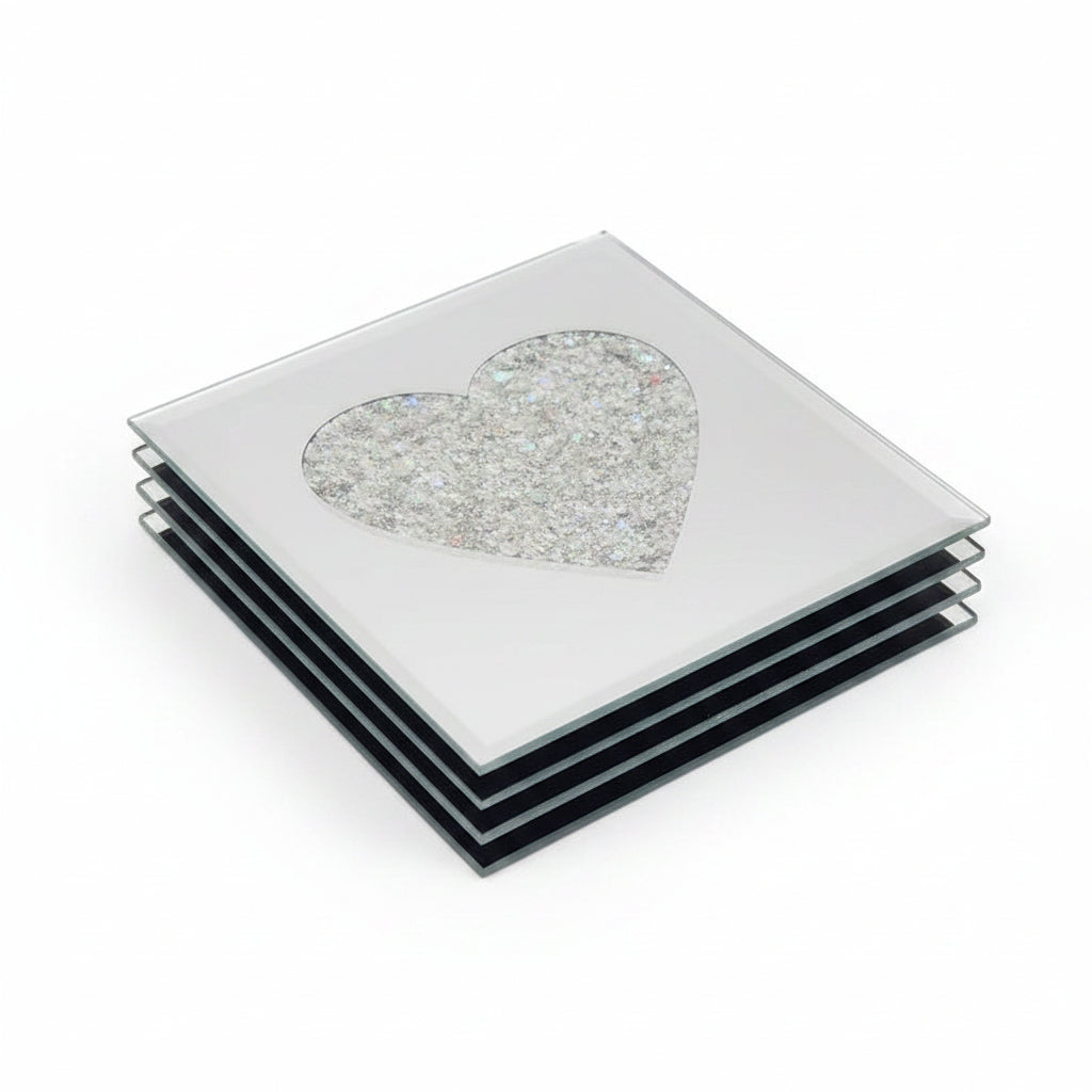 Heart shape rainbow glitter coasters set of 4