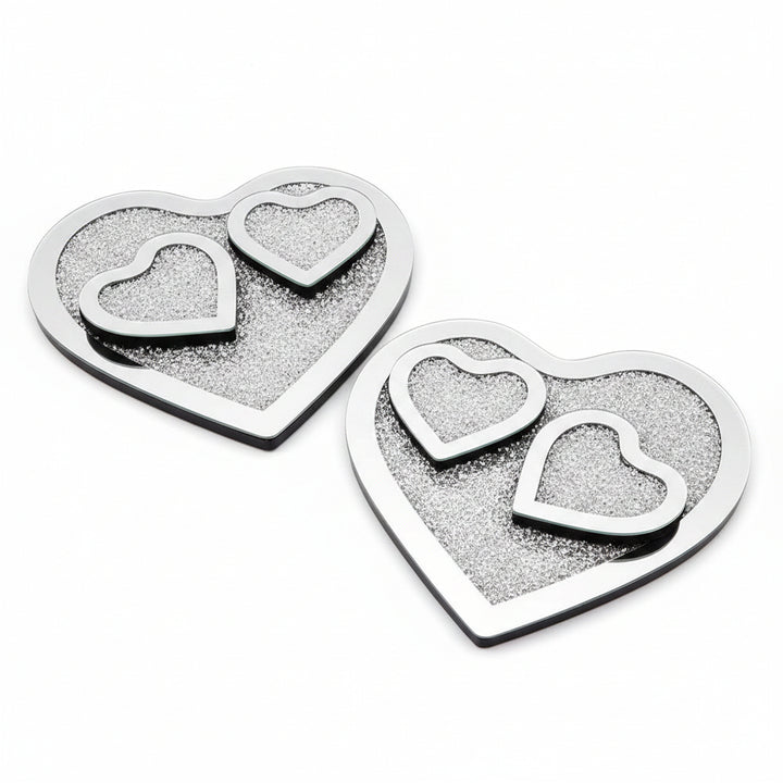 Heart shaped crushed diamond coaster placemat set