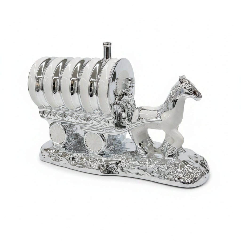 Horse with round wagon crushed diamond carriage ornament