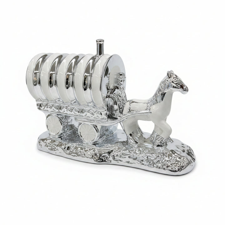 Horse with round wagon crushed diamond carriage ornament