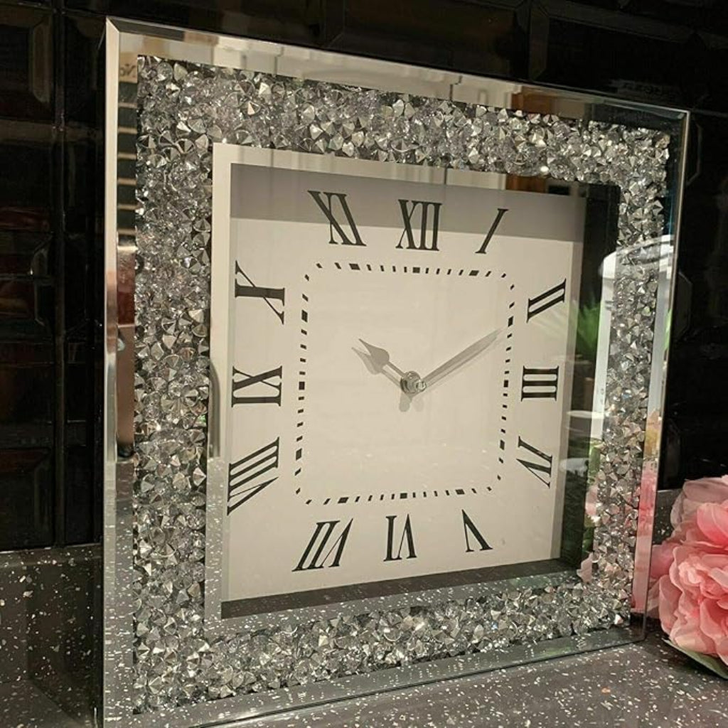 Large diamond mirror wall clock luxury design