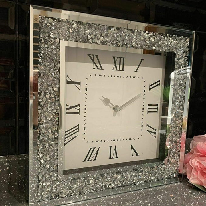 Large diamond mirror wall clock luxury design