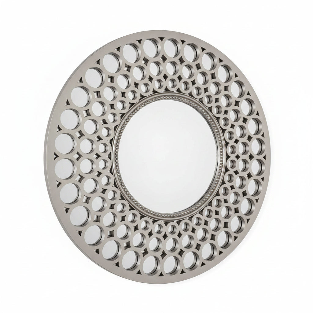 Large silver round wall mirror 63cm