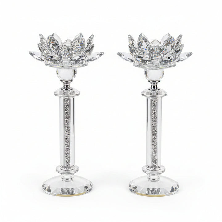 Lotus crystal candle holder set silver