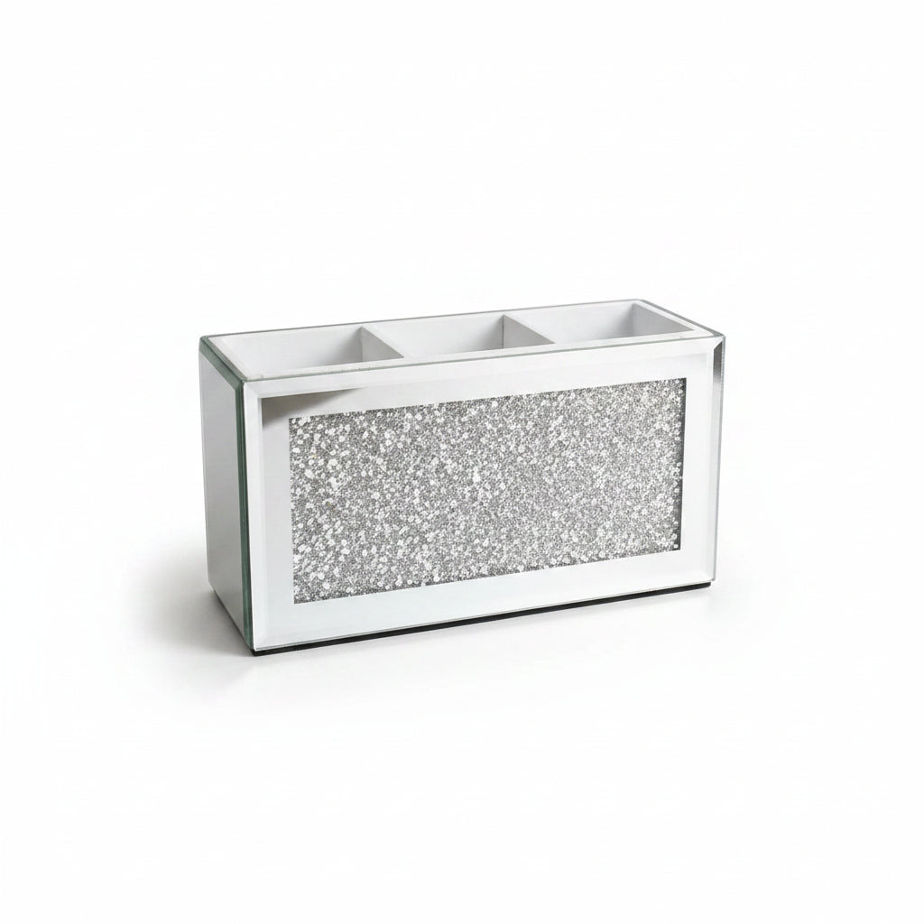 Makeup brush holder organizer crushed diamond jewel mirror