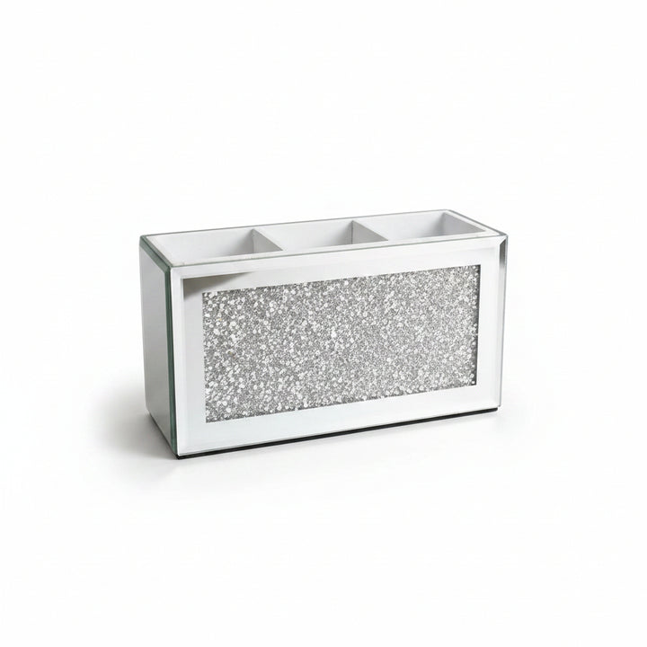 Makeup brush holder organizer crushed diamond jewel mirror