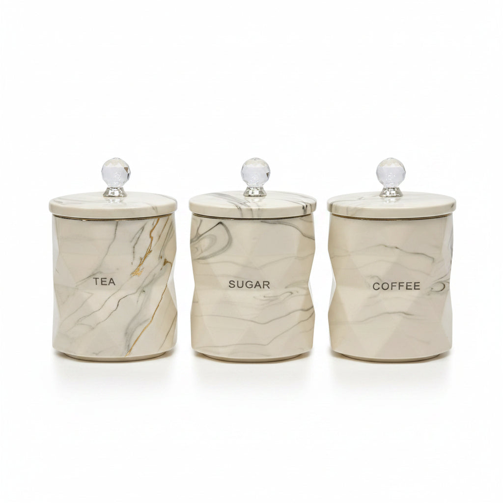 Marble Kitchen Canister Set tea coffee sugar jars storage