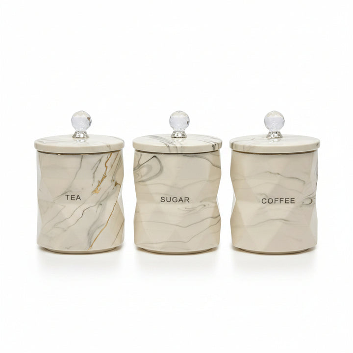 Marble Kitchen Canister Set tea coffee sugar jars storage
