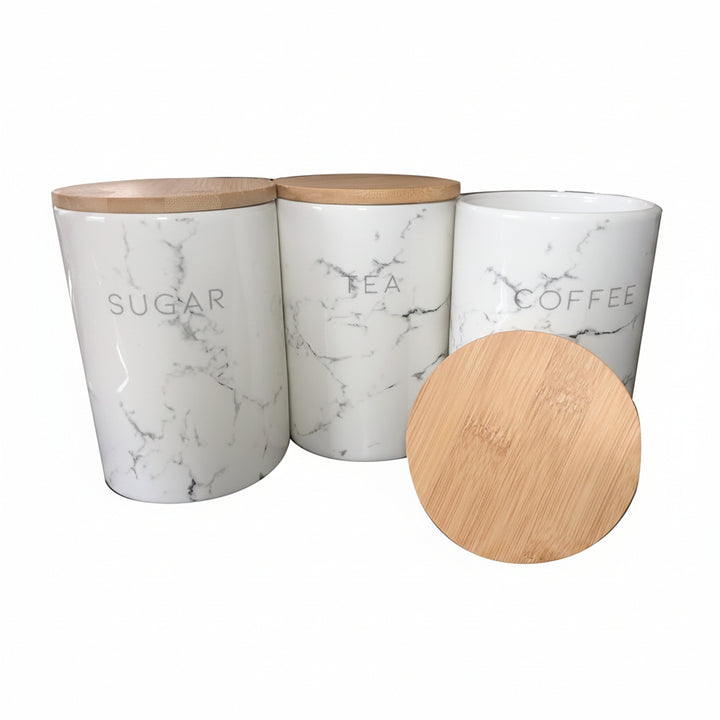 Marble canister set with bamboo lids