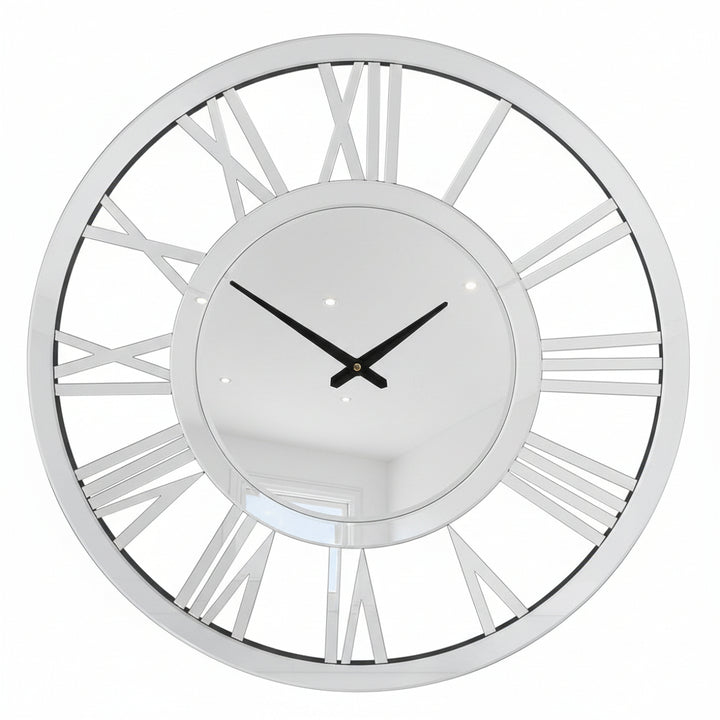 Mirrored roman numeral wall clock silver luxury decor