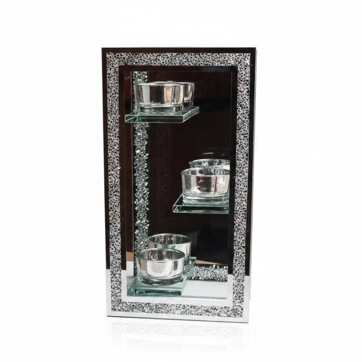 Mirrored tealight holder crushed jewel tower candle holder