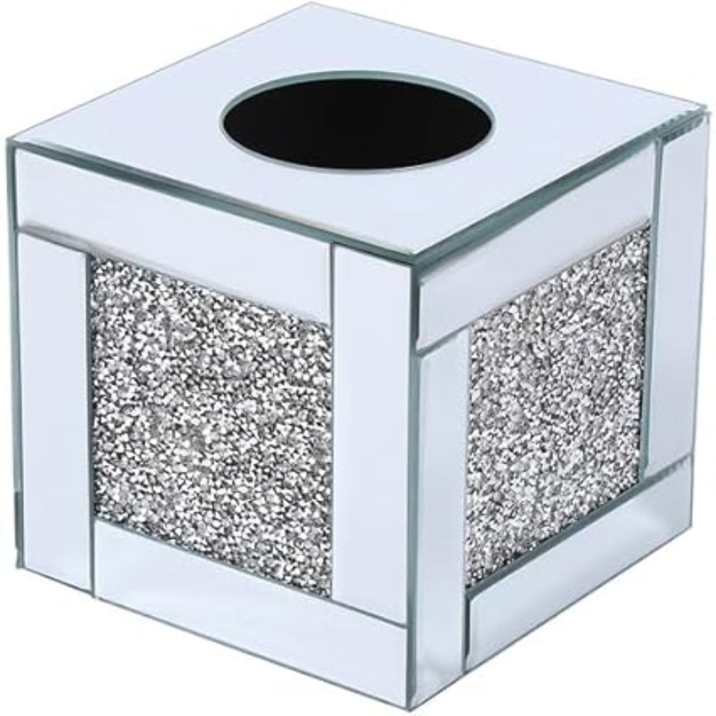 Mirrored tissue box holder cube design