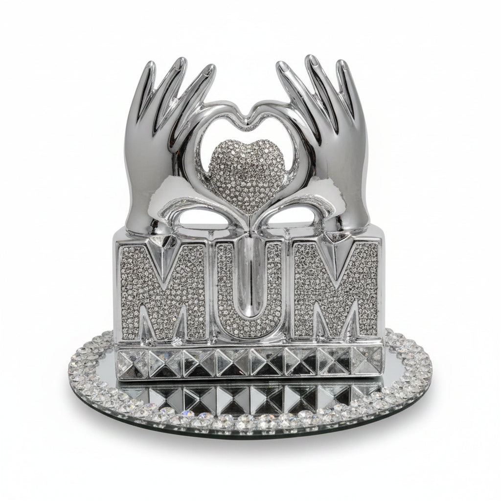 Mum heart crystal ornament silver