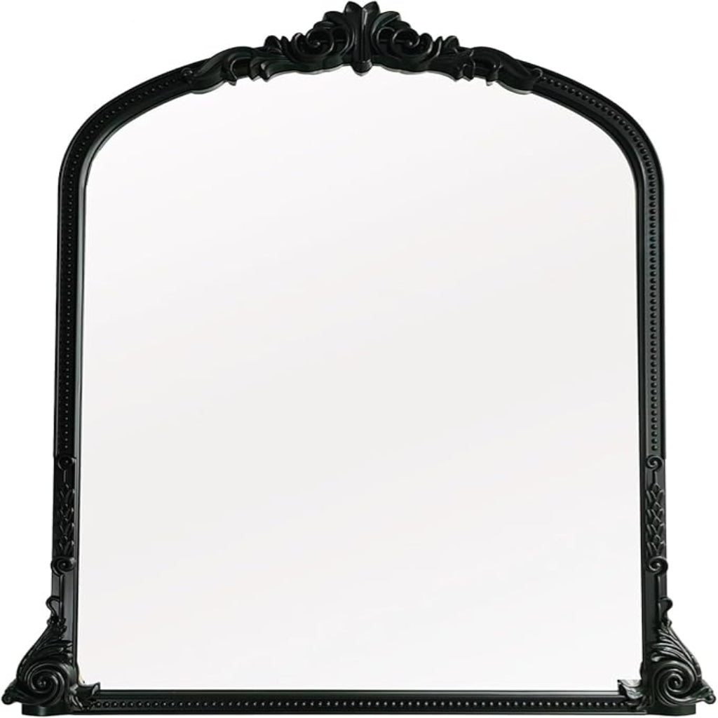 Ornate black beaded wall mirror 70x80cm