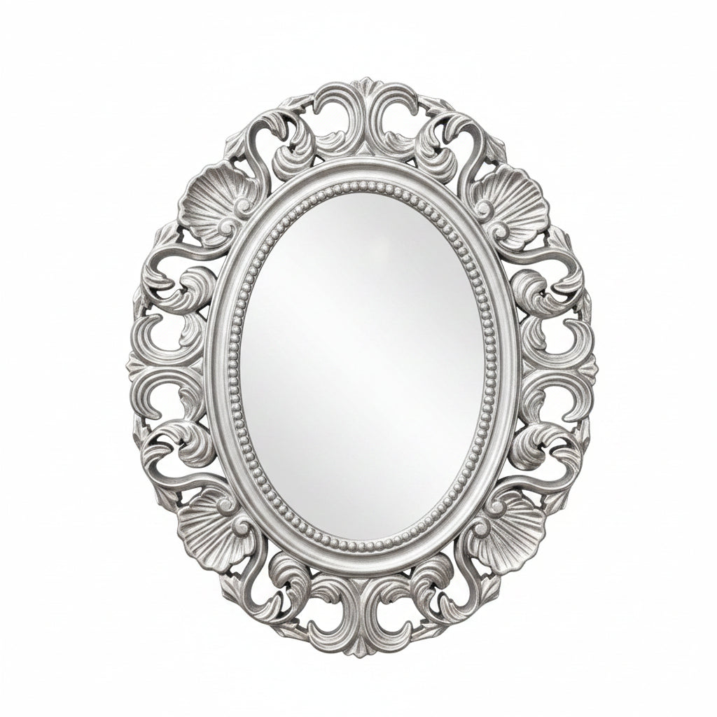 Oval baroque wall mirror silver design