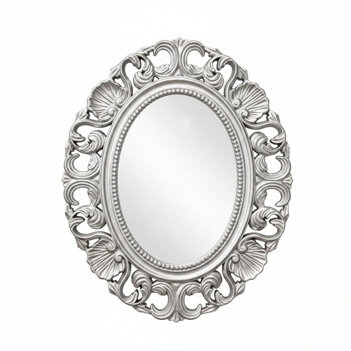 Oval baroque wall mirror silver design