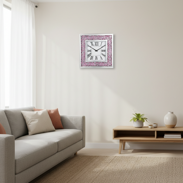Pink Crystal Roman Number Wall Clock 40cm