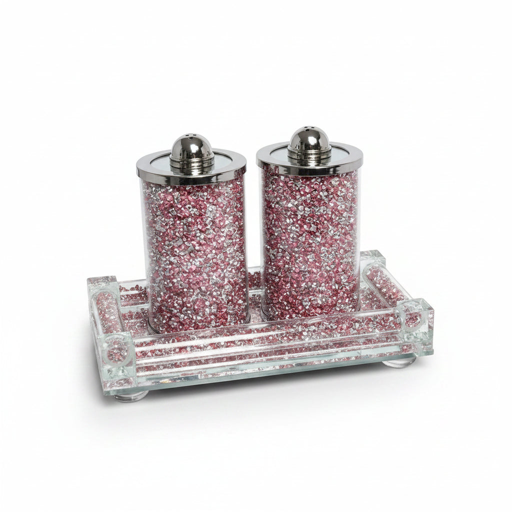 Pink crushed crystal tea coffee sugar canisters kitchen storage jars