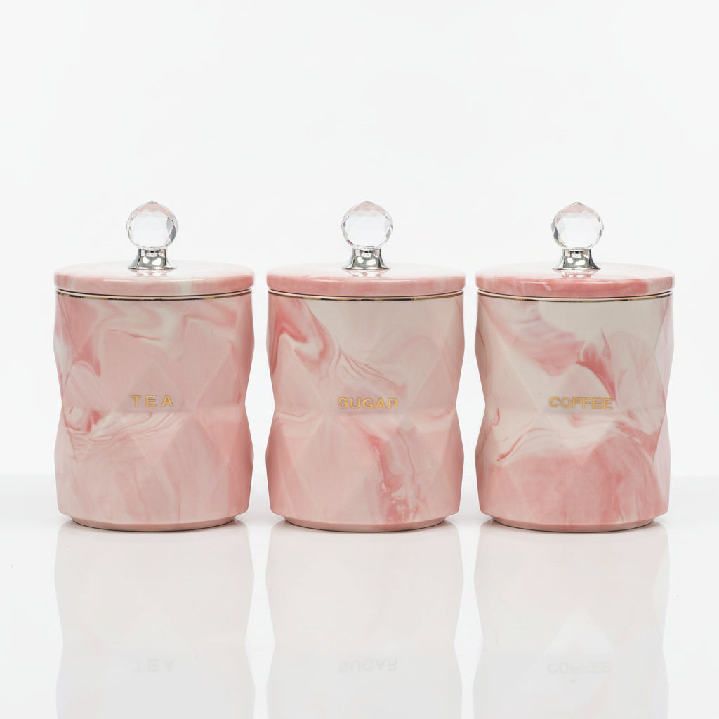 Pink marble canister set 3