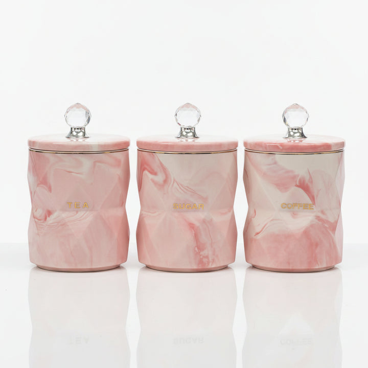 Pink marble canister set 3
