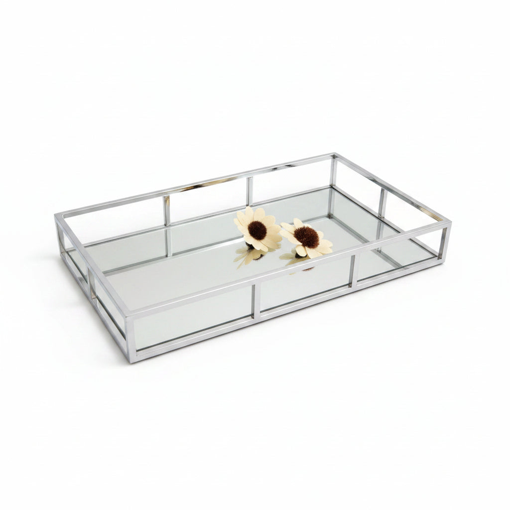Rectangular Silver Mirrored Tray 30x20x6cm