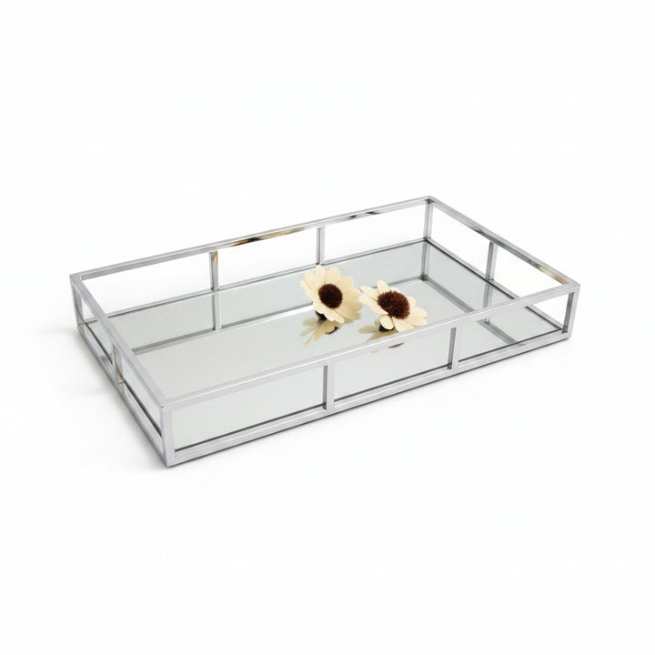 Rectangular Silver Mirrored Tray 30x20x6cm