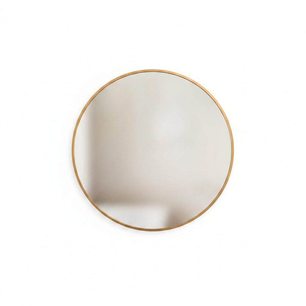 Round gold metal frame wall mirror