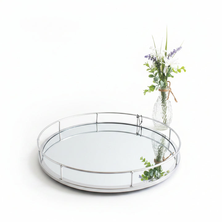 Round silver mirror candle tray 38cm