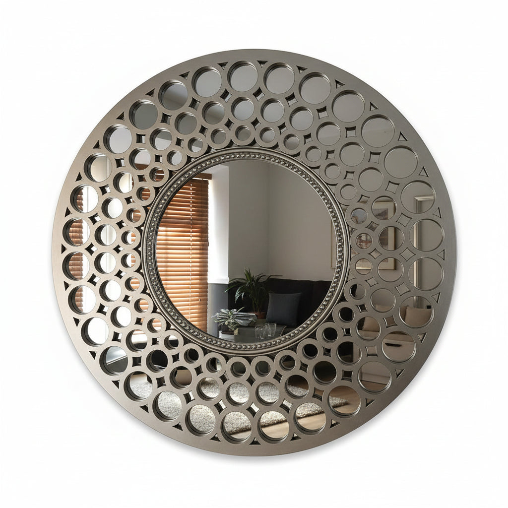Round silver wall mirror modern home decor