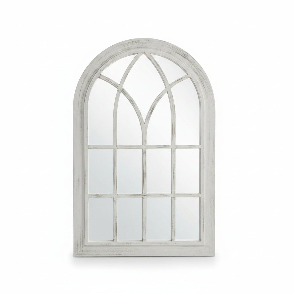 Rustic white arch wall mirror 62x92cm