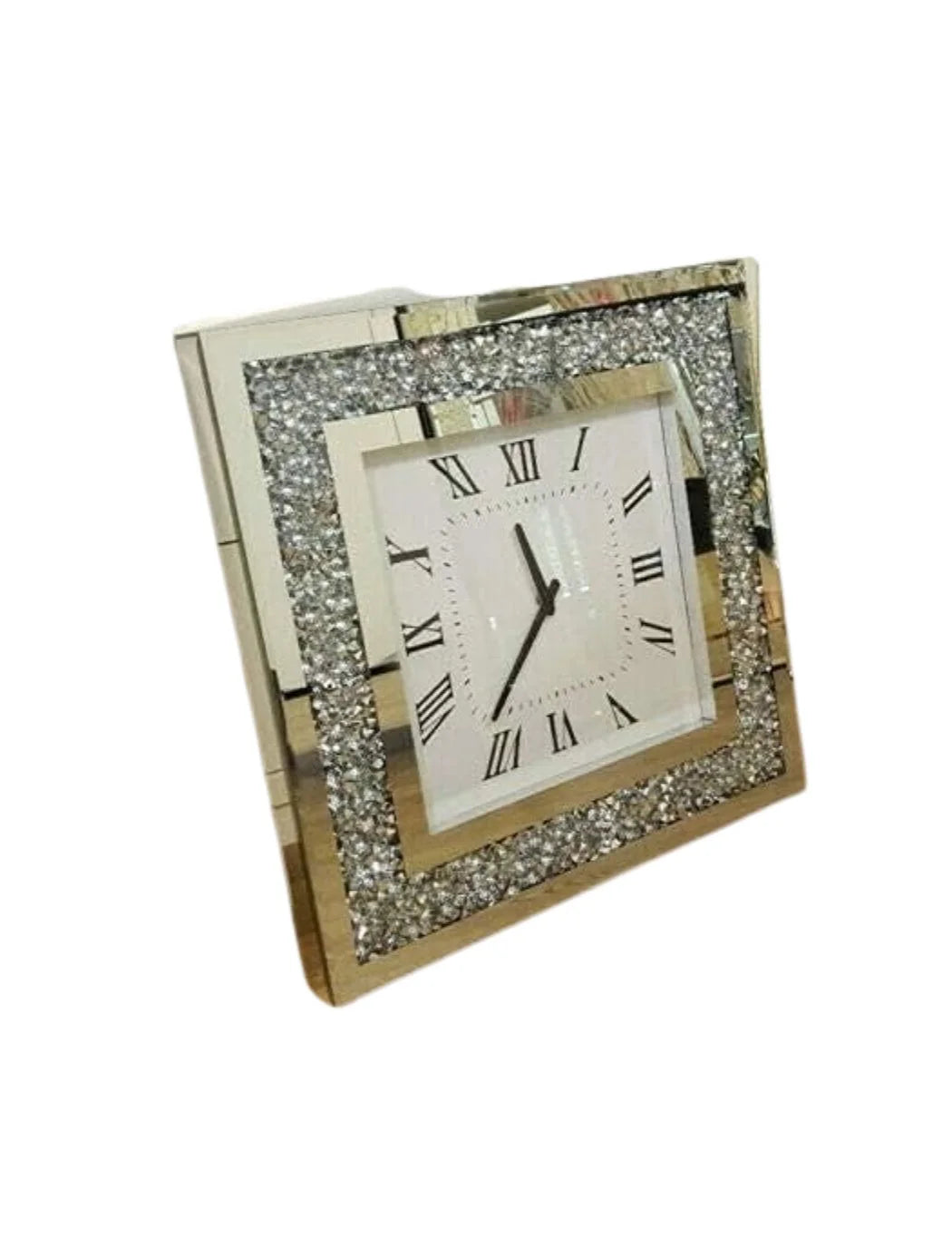 Square Diamante Mirror Clock – Wall or Table Design – Sparkle Decors