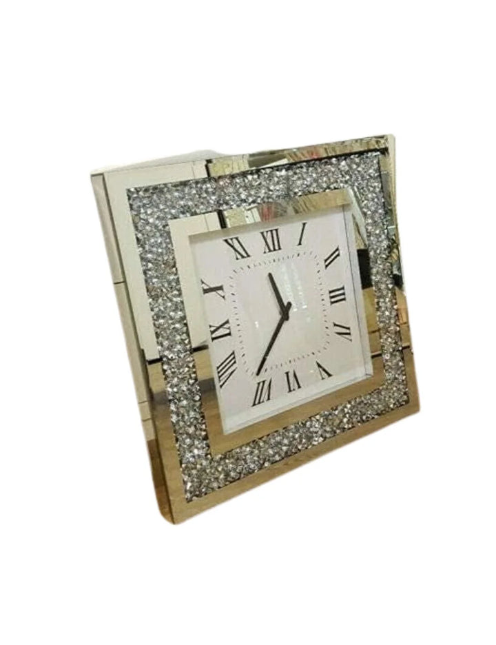 Square Diamante Mirror Clock – Wall or Table Design – Sparkle Decors