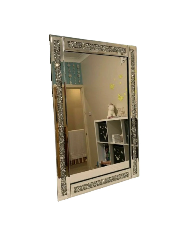 Sparkle Decors 40x60 Silver Diamante Wall Mirror – Luxury Jewelled Rectangle Mirror for Bedroom & Bathroom Décor