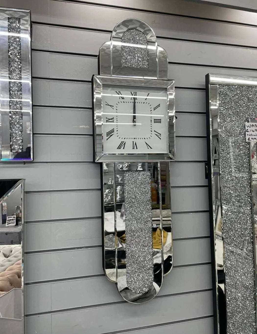 Tall Grandfather Mirror Wall Clock 100cm – Crystal Finish Luxury Look | Sparkle Decors UK