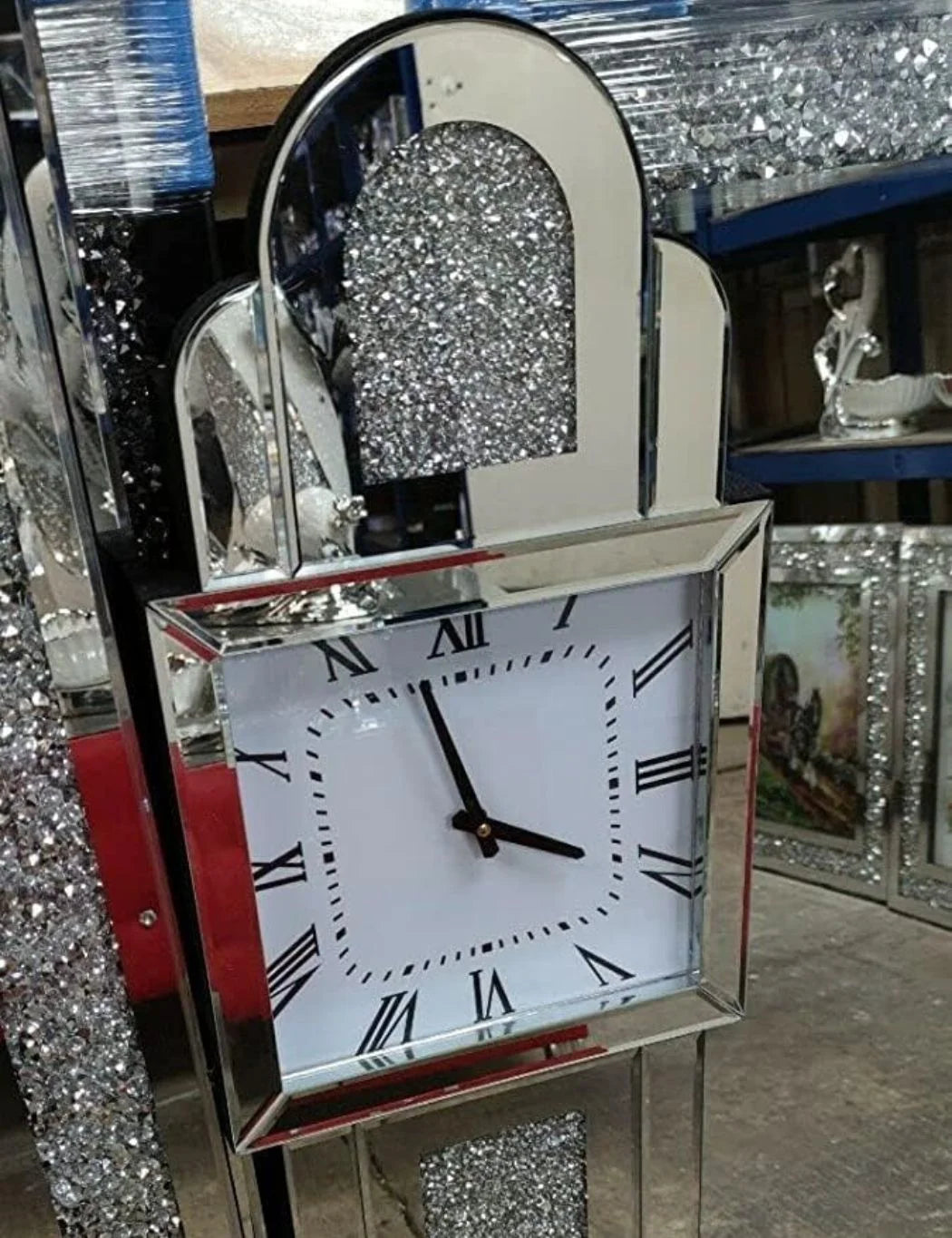 Tall 100cm Grandfather Mirror Wall Clock – Crystal Finish – Sparkle Decors