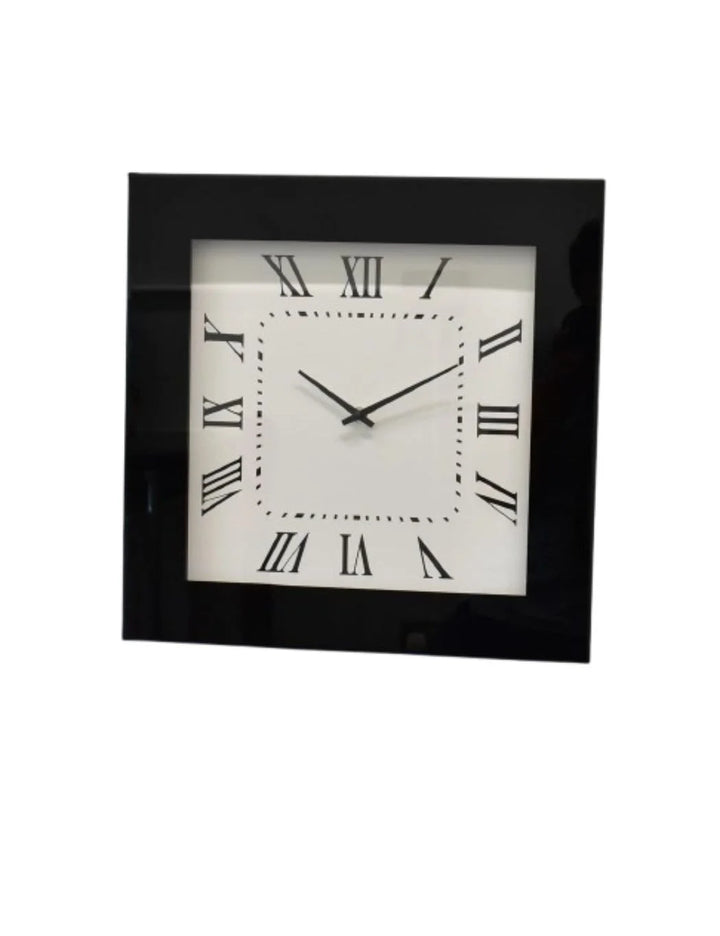 Large Square Roman Numeral Wall Clock – Black Mirror Silent – Sparkle Decors