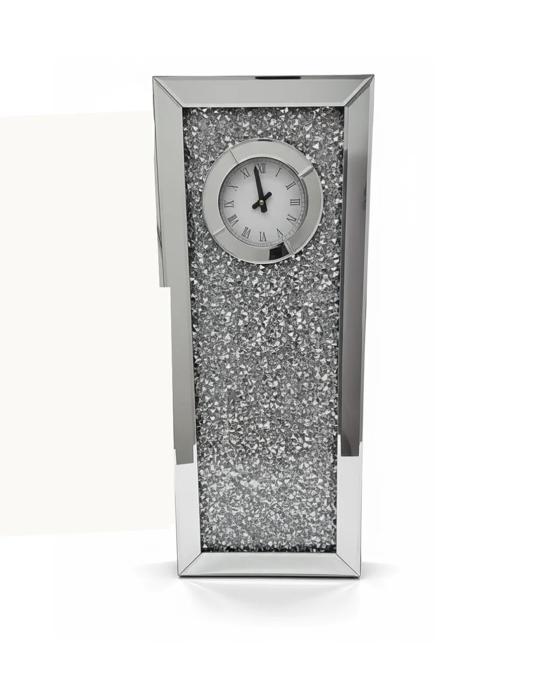 Mirrored Crushed Crystal Diamond Mantel Clock 30×80 cm – Silent Design | Sparkle Decors UK