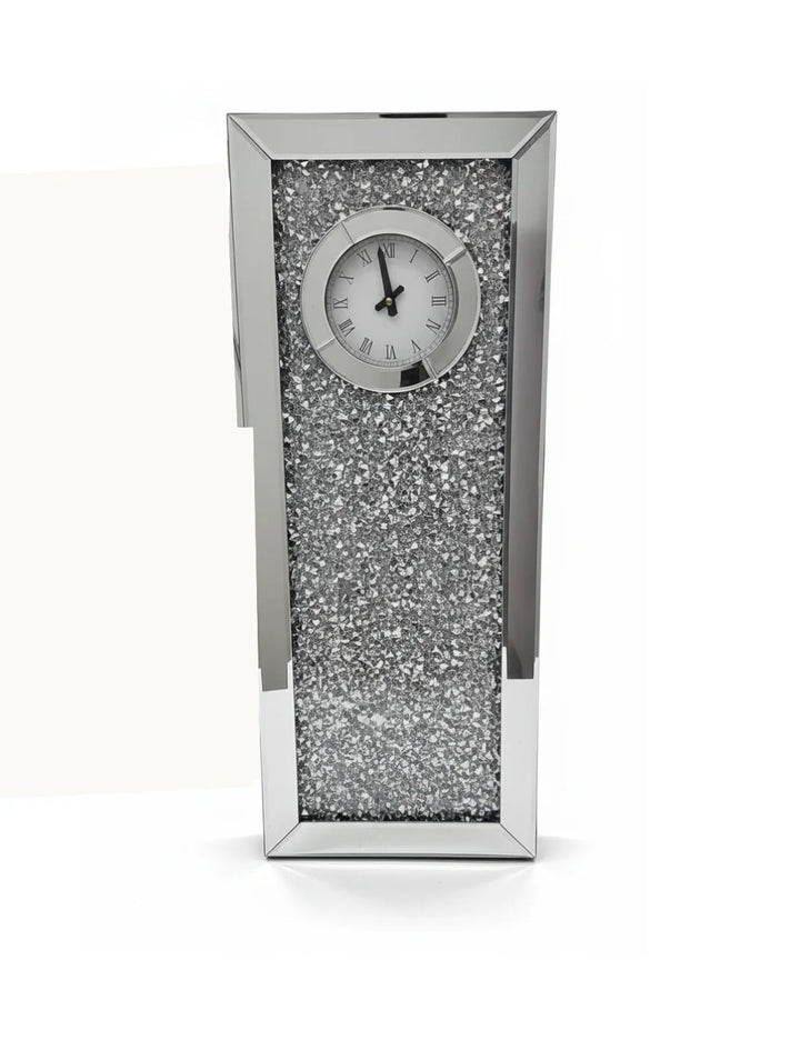 Sparkle Decors Mirrored Crushed Crystal Diamond Mantel Clock – 30x80cm Luxury Rectangle Silent Timepiece